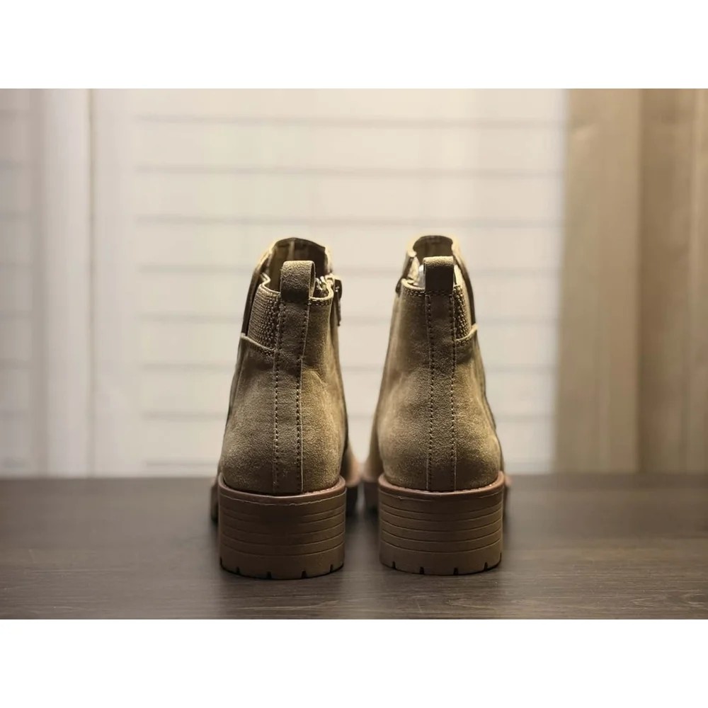 Sun + Stone Faux Microsuede Chelsea Zip On Lug Boots Booties 7.5 M Desert Beige